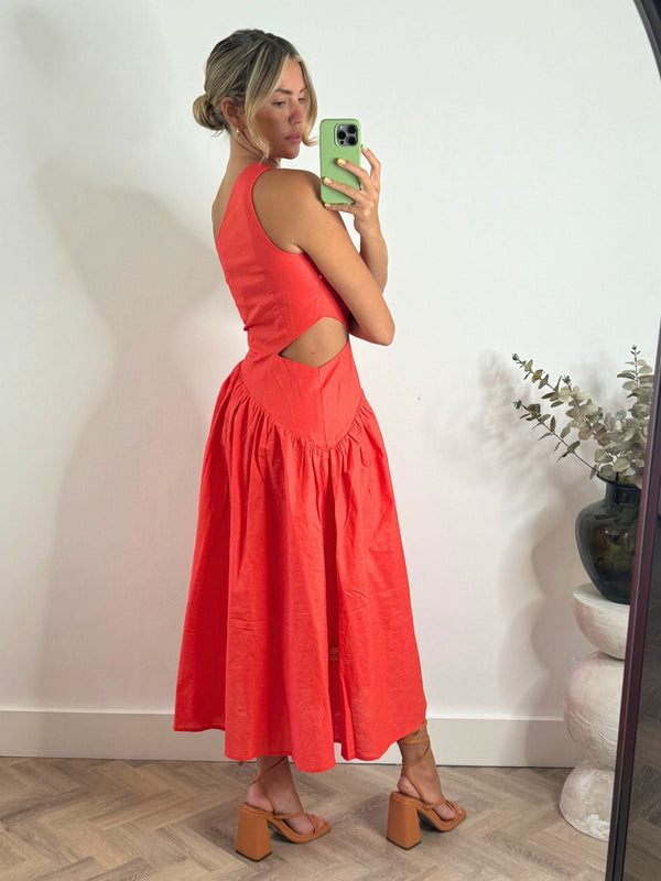 Style Cheat Jasmine Cut Out One Shoulder Dress In Coral