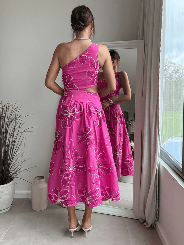 Style Cheat Jasmine Cut Out One Shoulder Dress In Pink Floral