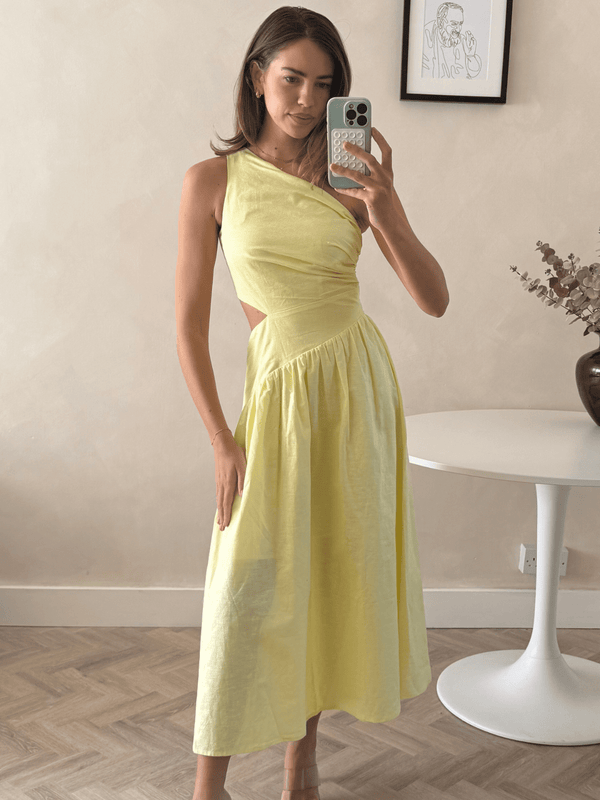 Style Cheat Jasmine Cut Out One Shoulder Dress In Yellow