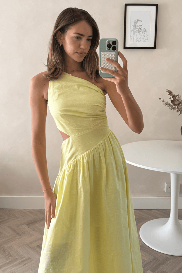Style Cheat Jasmine Cut Out One Shoulder Dress In Yellow
