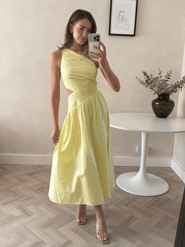 style cheat Jasmine Cut Out One Shoulder Dress in Yellow