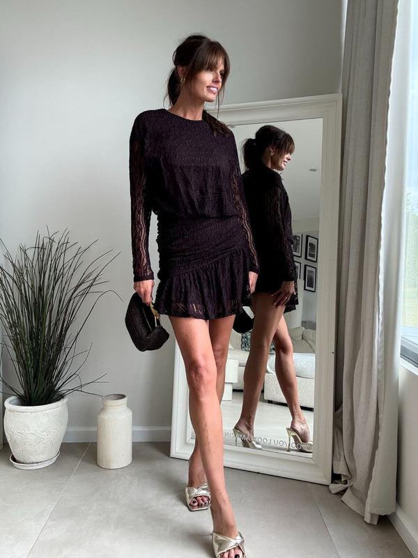 style cheat Kiki Lace Mini Dress in Chocolate brown