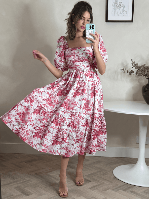 Style Cheat Leighton Puff Sleeve Midi Dress In Pink Floral