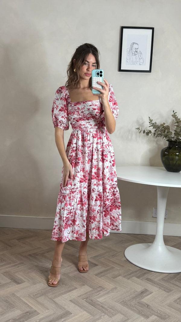 Style Cheat Leighton Puff Sleeve Midi Dress In Pink Floral