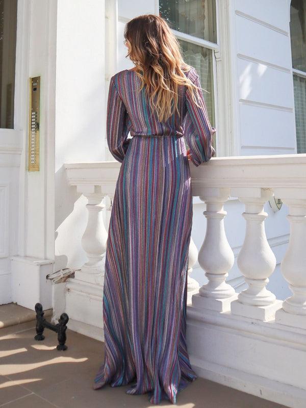 Style Cheat Mila Stripe Sparkle Long Sleeve Maxi Dress In Multi