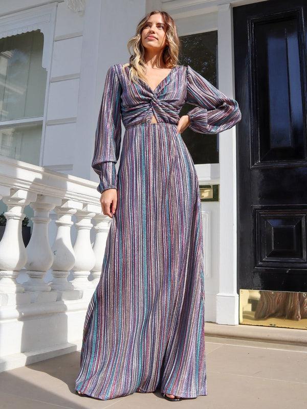 Style Cheat Mila Stripe Sparkle Long Sleeve Maxi Dress In Multi