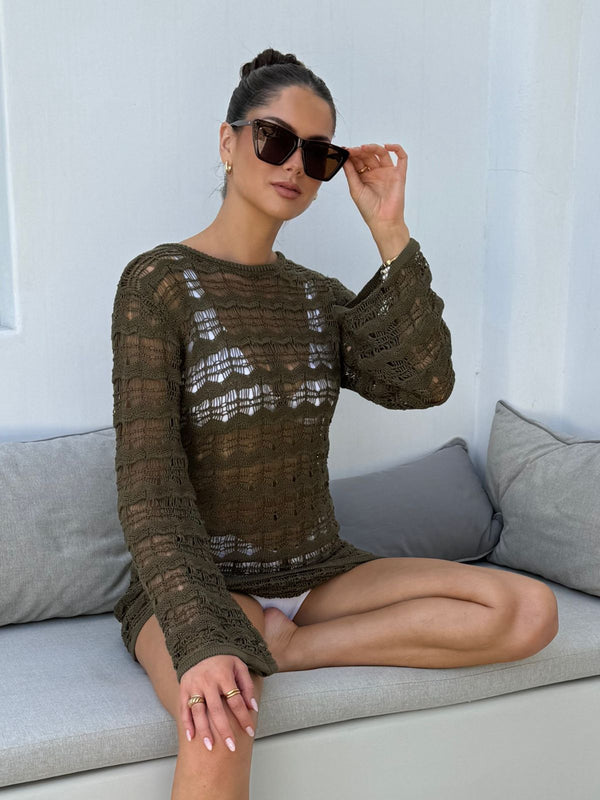 Style Cheat NEW FIT Ocean Long Sleeve Lace Back Mini Dress