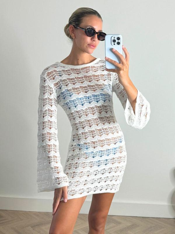 style cheat NEW FIT Ocean Long Sleeve Lace Back Mini dress