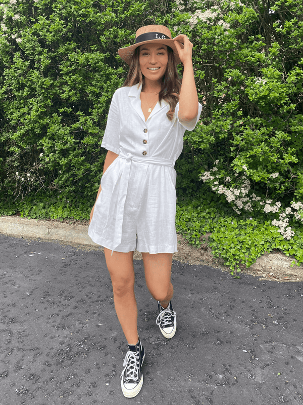 style cheat Nikita White Linen Blend Shirt Style Playsuit