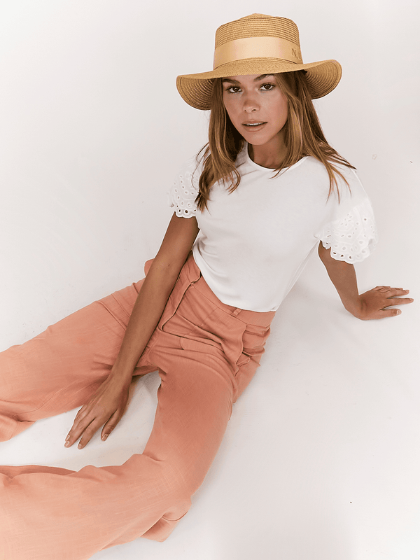 Style Cheat Nikki Peach High Waist Linen Blend Wide Leg Trousers