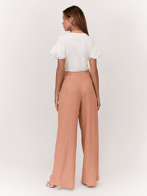 Style Cheat Nikki Peach High Waist Linen Blend Wide Leg Trousers