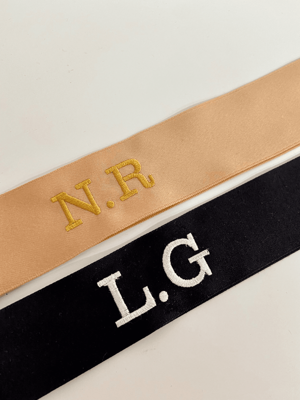 style cheat Pack Of Two Black And Rose Gold Personalised Ribbons