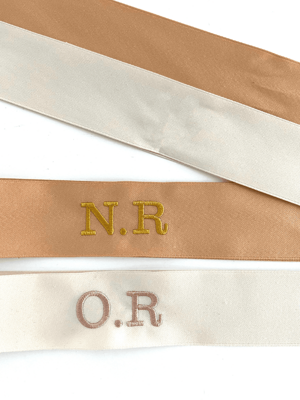 style cheat Pack Of Two Rose Gold And Ivory Personalised Ribbons