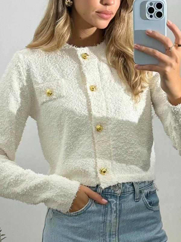 Style Cheat Penny Popcorn Knitted Cardigan In Cream