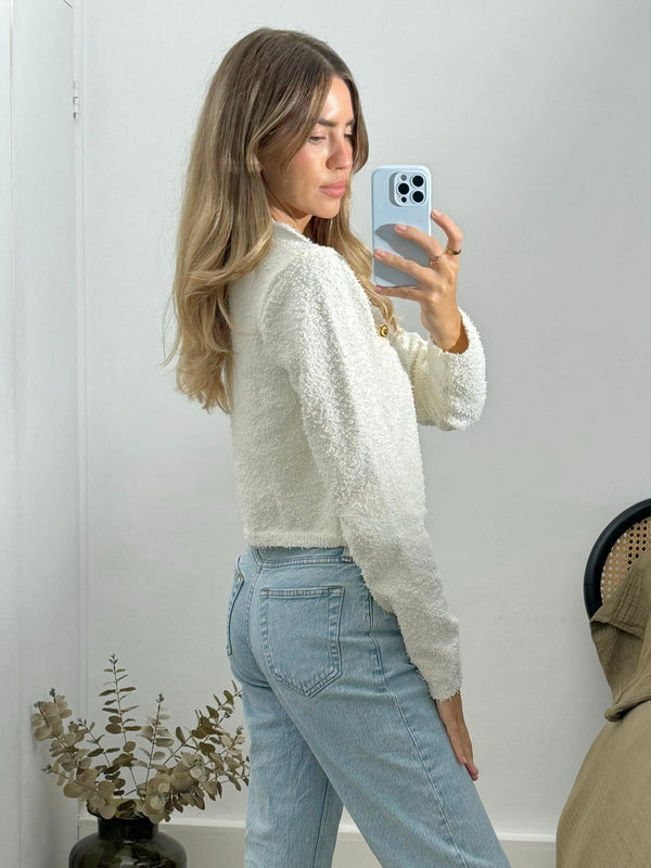 Style Cheat Penny Popcorn Knitted Cardigan In Cream