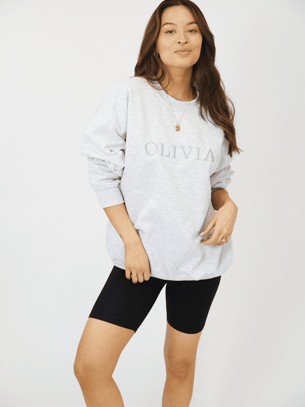 style cheat Pia Personalised Grey Round Neck Sweater