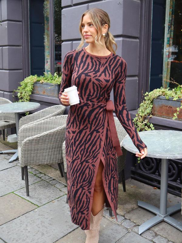 style cheat Renee Zebra Jacquard Knitted Midaxi Dress