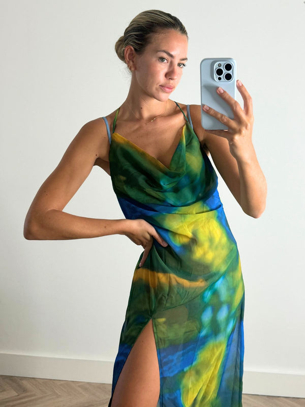 Style Cheat Sanchia Cowl Neck Maxi Dress In Blue And Green