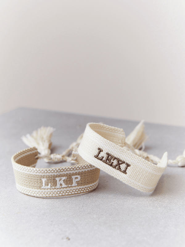 style cheat Santorini Pack Of Two Personalised Ivory And Mocha Bracelets