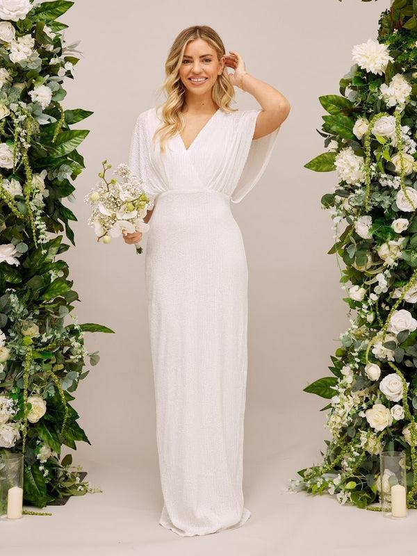 style cheat Angel Sleeve Sequin Maxi Bridal Dress
