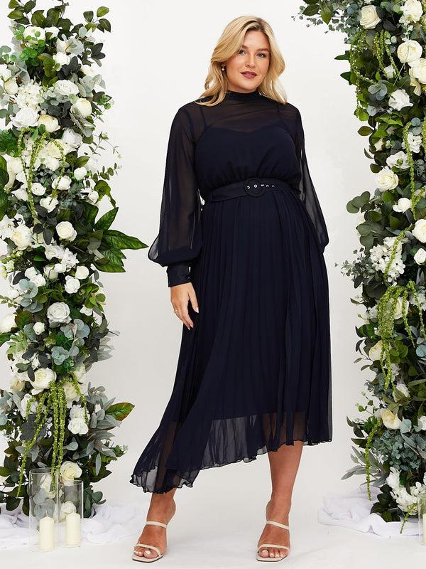 Style Cheat Angelina High Neck Pleated Dress