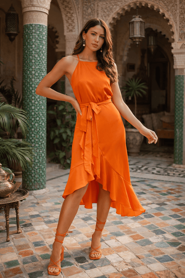 style cheat Ariana Halter Frill Dress