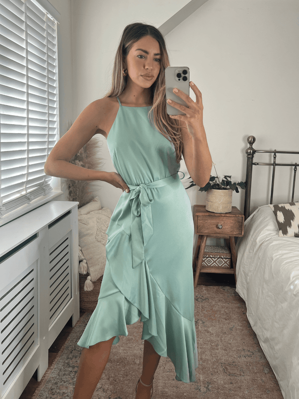 style cheat Ariana Halter Frill Dress