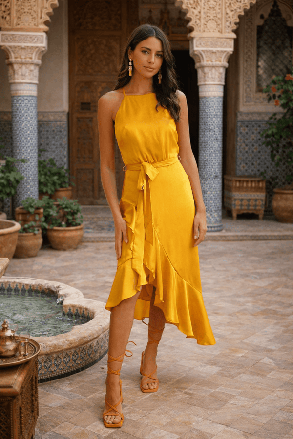 style cheat Ariana Halter Frill Dress