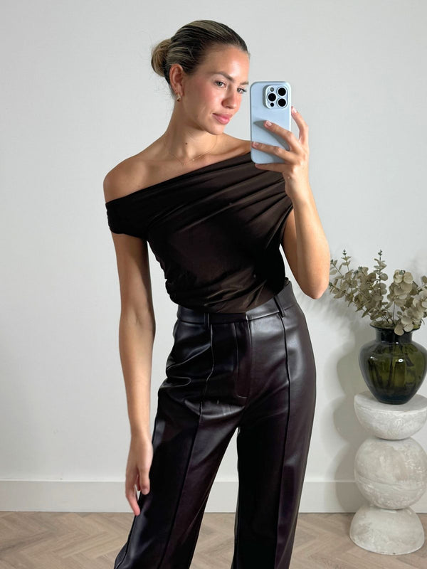 Style Cheat Ashton Cowl Neck Jersey Top In Brown