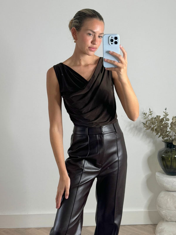 style cheat Ashton Cowl Neck Jersey Top in Brown