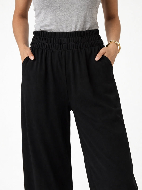 Style Cheat Black Shirred Plain Trouser