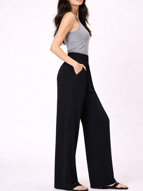 Style Cheat Black Shirred Plain Trouser