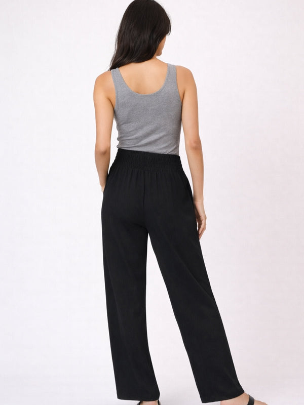 Style Cheat Black Shirred Plain Trouser