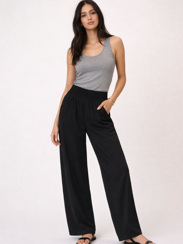style cheat Black Shirred Plain Trouser