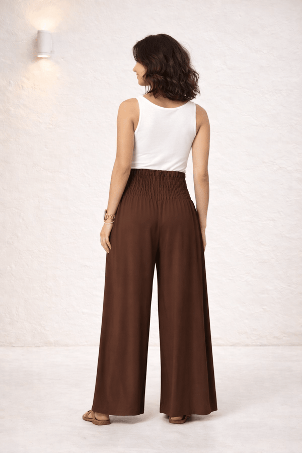 Style Cheat Brown Shirred Plain Trouser