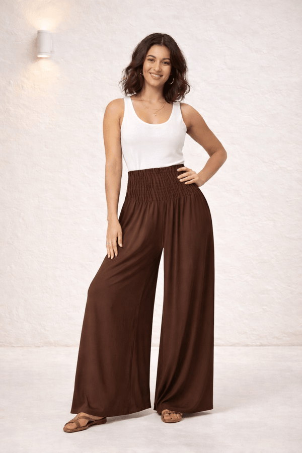 style cheat Brown Shirred Plain Trouser