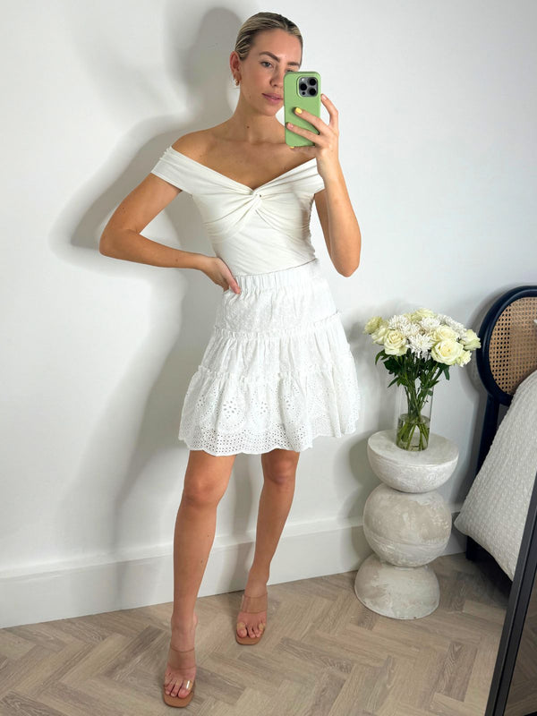 Style Cheat Cindy Broderie Mini Skirt In White