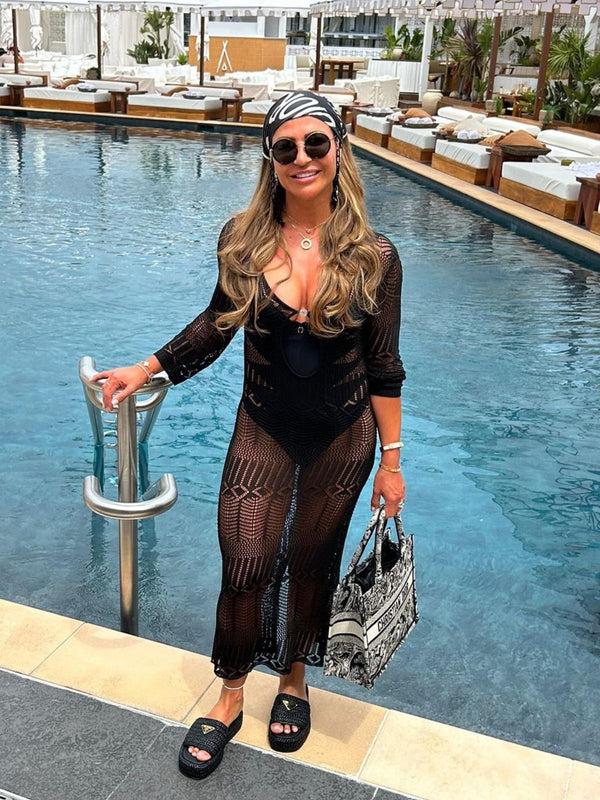 Style Cheat Coco Long Sleeve Crochet Midaxi Dress