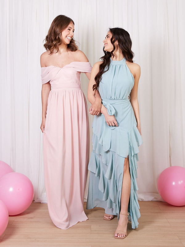 Style Cheat Cold Shoulder Maxi Chiffon Dress