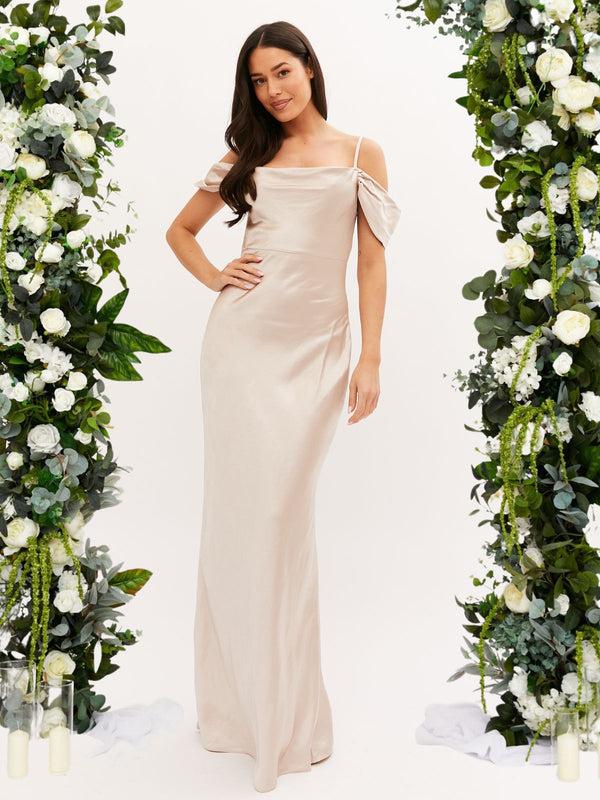 Style Cheat Cowl Neck Maxi Satin Bridesmaid Dress