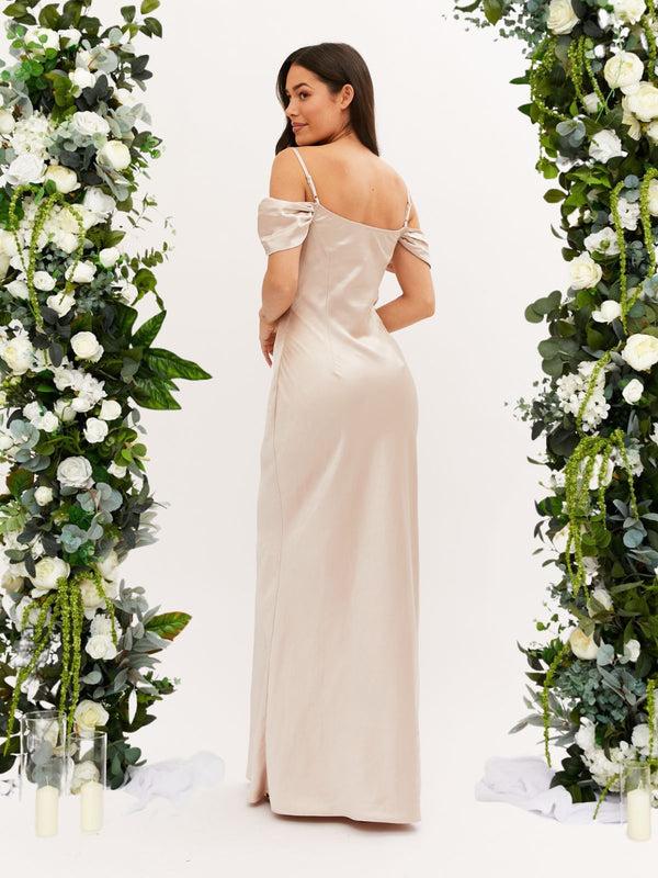 Style Cheat Cowl Neck Maxi Satin Bridesmaid Dress