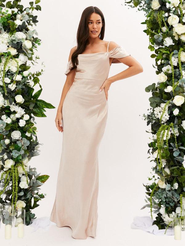 style cheat Cowl Neck Maxi Satin Bridesmaid Dress