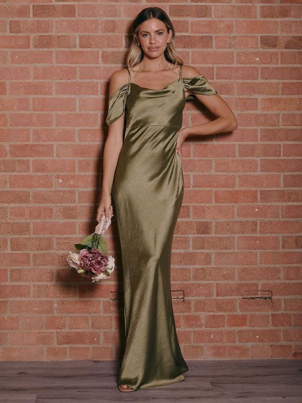 style cheat Cowl Neck Maxi Satin Bridesmaid Dress