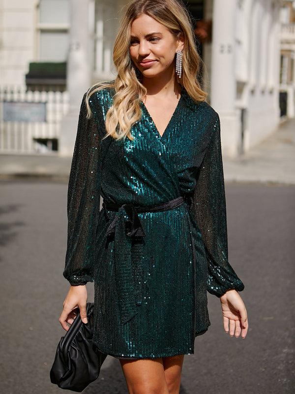 style cheat Dani Sequin Wrap Dress