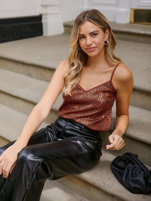 style cheat Daya Sequin V Neck Top