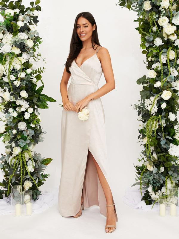 style cheat Diamante Strap Maxi Satin Dress