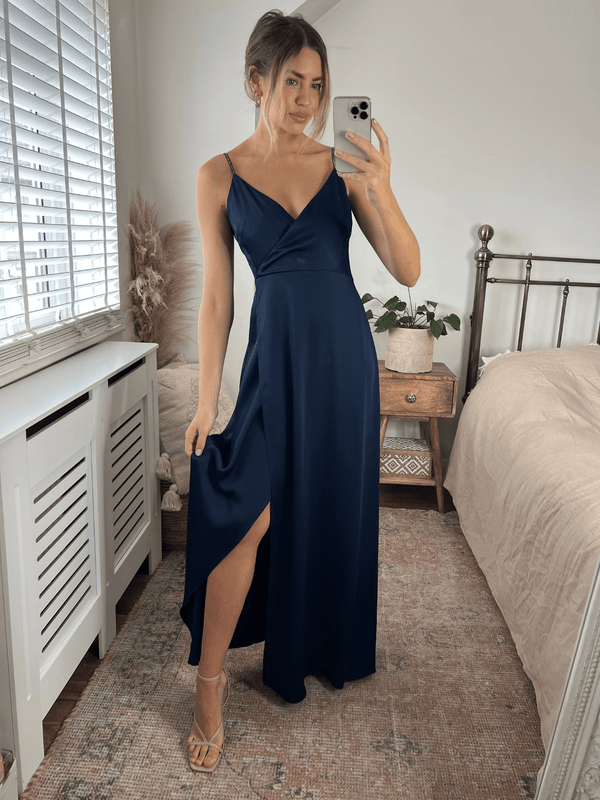 Style Cheat Diamante Strap Maxi Satin Dress