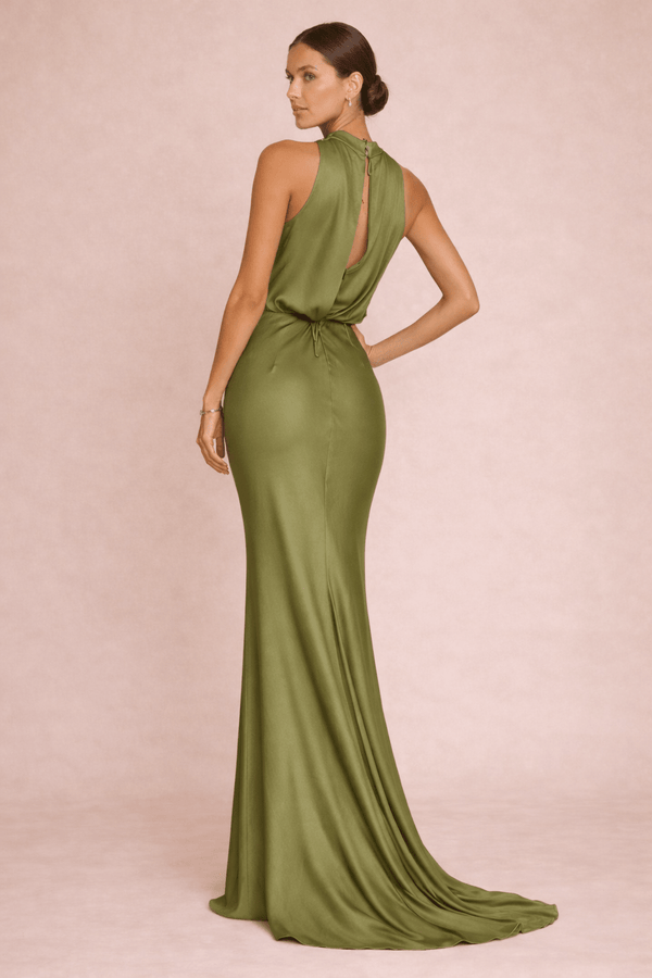 Style Cheat Drape Neck Maxi Satin Dress