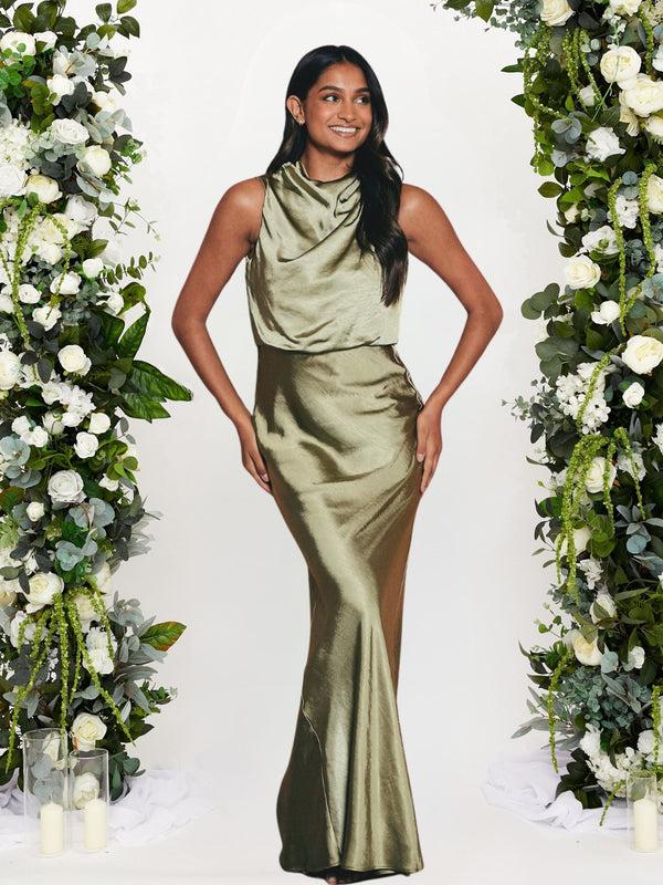 Style Cheat Drape Neck Maxi Satin Dress