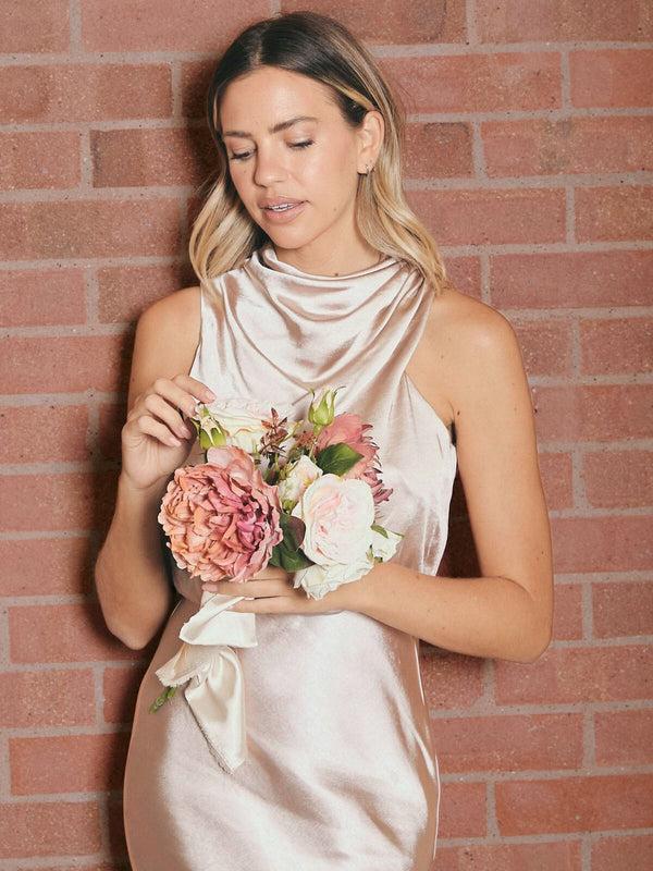 Style Cheat Drape Neck Maxi Satin Dress